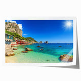Extra large rolled print depicting a scenic view of Capri, Italy with vibrant blue and white tones.