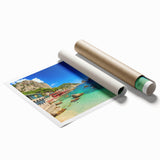 Extra large rolled print of Capri, Italy scenery with vibrant floral elements, ideal for classy bathroom wall art.