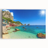 Black and white large art print of the Capri coastline on stretched canvas, ideal for kitchen wall art or bedroom decor.