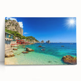 Black and white photograph of Capri, Italy on stretched canvas, ideal for kitchen wall art.