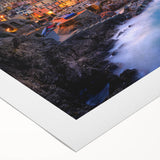 Art deco poster featuring Cinque Terre scenery in bright pastel shades on rolled canvas, suitable for dining room decor.