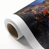 Art deco poster of Cinque Terre with vibrant blues and greens on rolled canvas, ideal for nursery wall art.