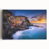 Black and white stretched canvas of Cinque Terre landscape, ideal for kitchen wall art.