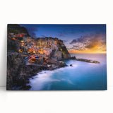 Black and white stretched canvas of Cinque Terre, Italy, ideal for kitchen wall art.