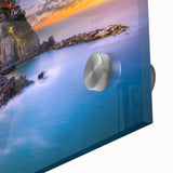 Acrylic print of Cinque Terre with vivid blue and terracotta hues.