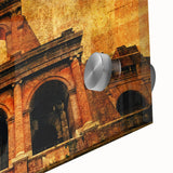 Mid-century modernist style acrylic print of the Colosseum in muted earth tones, ideal for dining room art.