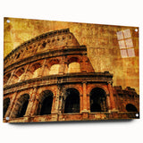 Acrylic print of the Colosseum in Rome with soft sepia tones, ideal for dining room decor.