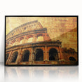 Large abstract wall art of the Colosseum in muted earth tones on a framed acrylic, suitable for modern art wall decor.