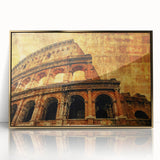 Acrylic print of the Colosseum in muted gold and ivory tones, framed, suitable for modern art wall decor.
