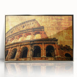 Framed acrylic print of the Colosseum in muted earth tones, ideal for modern art wall decor.