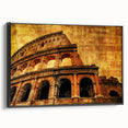 Black and white wall art of the Colosseum in Rome on framed canvas, ideal for bedroom decor.