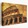 Side view of a large stretched canvas featuring the Colosseum in Italy with muted earth tones, ideal for kitchen wall art.