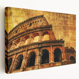 Side view of a large stretched canvas featuring the Colosseum in Italy with muted earth tones, ideal for kitchen wall art.