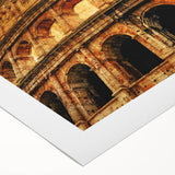 Art deco poster of the Colosseum in muted sepia tones on rolled canvas, suitable for dining room wall art.
