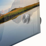 Mid-century modernist large abstract art print of the Dolomites in muted earth tones on acrylic glass.