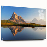 Acrylic print of the Dolomites in Italy, showcasing muted earth tones, ideal for dining room decor.