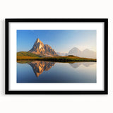 Extra large framed wall art depicting an abstract colorful art print of the Dolomites in vibrant hues.