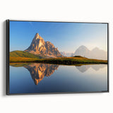 Black and white framed canvas of the Dolomites in Italy, ideal for bedroom landscape art.