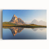 Black and white stretched canvas of the Dolomites in Italy, featuring large, detailed mountain scenery.