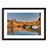 Colorful abstract art print of Florence scenery on textured canvas, framed in black, suited for large living room walls.