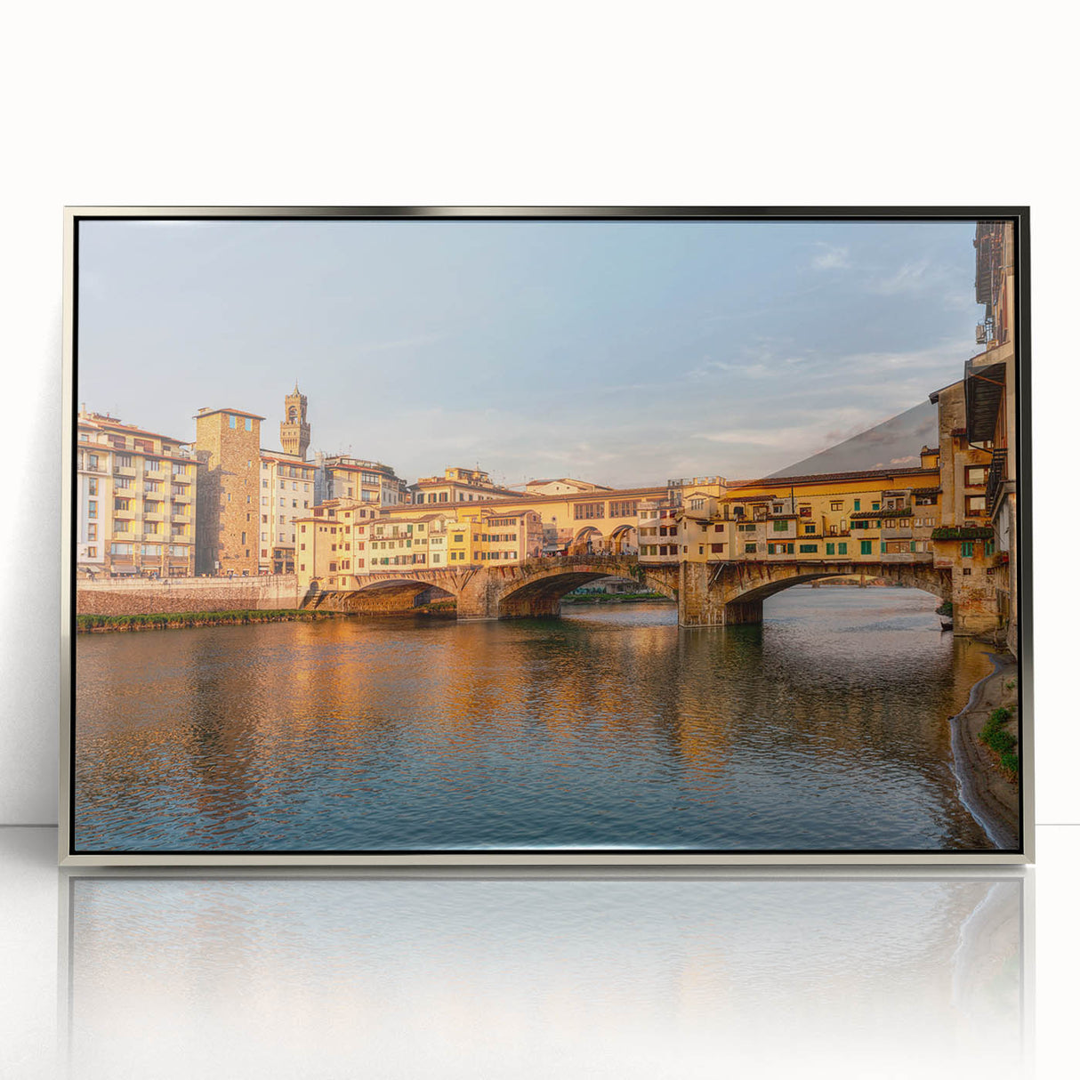 Framed acrylic print of Florence scenery in muted earth tones, ideal for modern art wall decor.