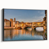 Black and white framed canvas of Florence landscape, featuring vintage poster art style, ideal for bedroom decor.
