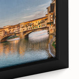Framed canvas of Florence scenery with textured, colorful art and black accents, ideal for large living room walls.