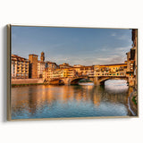 Framed canvas featuring a vintage-style landscape painting of Florence, Italy, with muted earth tones.