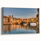Framed canvas featuring a vintage-style landscape art painting of Florence, Italy in vibrant, colorful tones.