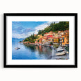 Extra large framed wall art depicting an abstract scene of Lake Como with vibrant, colorful textures.