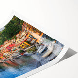 Extra large rolled print featuring line art flowers and Lake Como scenery, in muted earth tones.