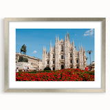 Extra large abstract art print of Milan scenery in muted earth tones on a framed canvas, ideal for living room decor.