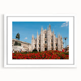 Textured abstract art print of Milan scenery in muted earth tones, framed with a white mat, ideal for bedroom art.