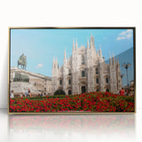 Art deco poster of Milan scenery in muted gold tones on framed acrylic, suitable for modern art wall decor.