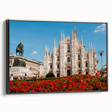 Black and white landscape art painting of Milan on framed canvas, ideal for bedroom wall decor.