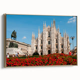 Framed canvas of a vintage-style Milan landscape in black and gold tones, ideal for bedroom wall art.