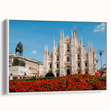 Vintage poster art of Milan scenery on framed canvas, featuring colorful art in extra large size.