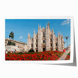 Extra large rolled print of Milan scenery with vibrant floral elements in pastel shades, suitable for dining room wall art.