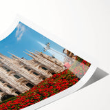 Extra large wall art featuring line art flowers in black on white, rolled canvas print for large living room.