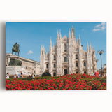Black and white photograph of Milan scenery on stretched canvas, suitable as kitchen wall art or for a bedroom.