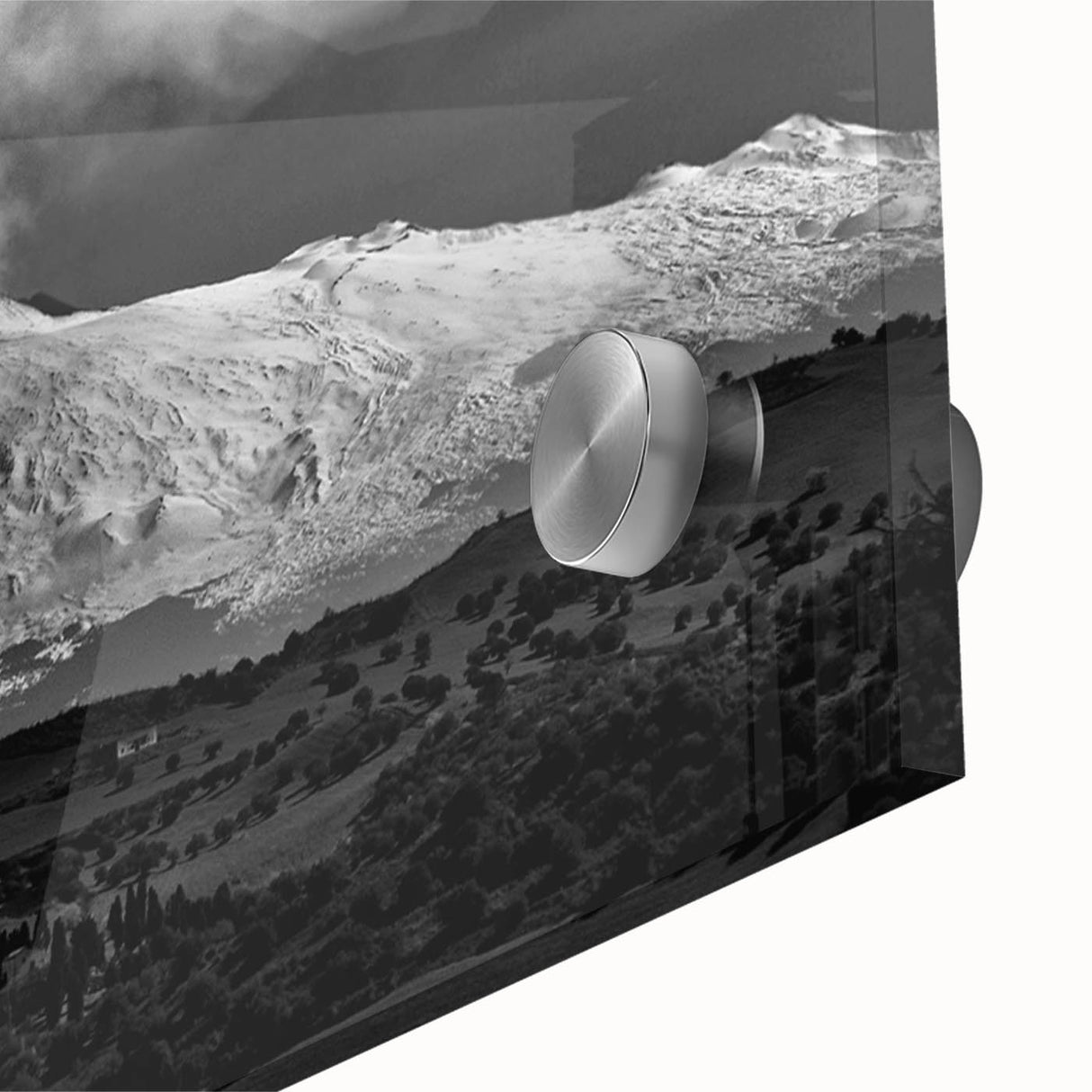 Large abstract wall art of Mount Etna in muted earth tones on acrylic glass, suitable for dining room decor.