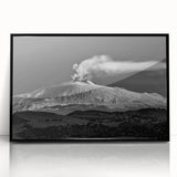 Large abstract wall art depicting Mount Etna in muted earth tones on framed acrylic, suitable for modern art wall decor.