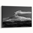 Black and white framed canvas depicting Mount Etna in a vintage poster style, suitable for bedroom wall decor.