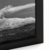 Extra large framed canvas featuring a textured depiction of Mount Etna in black with colorful accents.