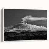 Vintage poster art of Mount Etna in colorful hues, framed canvas, ideal for living room decor.