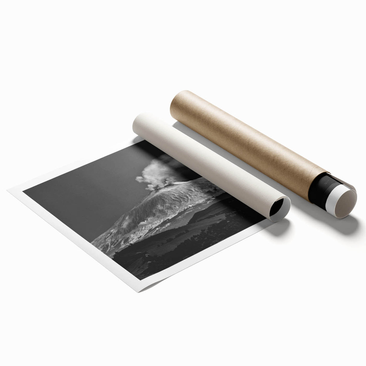 Extra large wall art of Mount Etna, Italy, in muted earth tones on rolled canvas, suitable for classy bathroom decor.