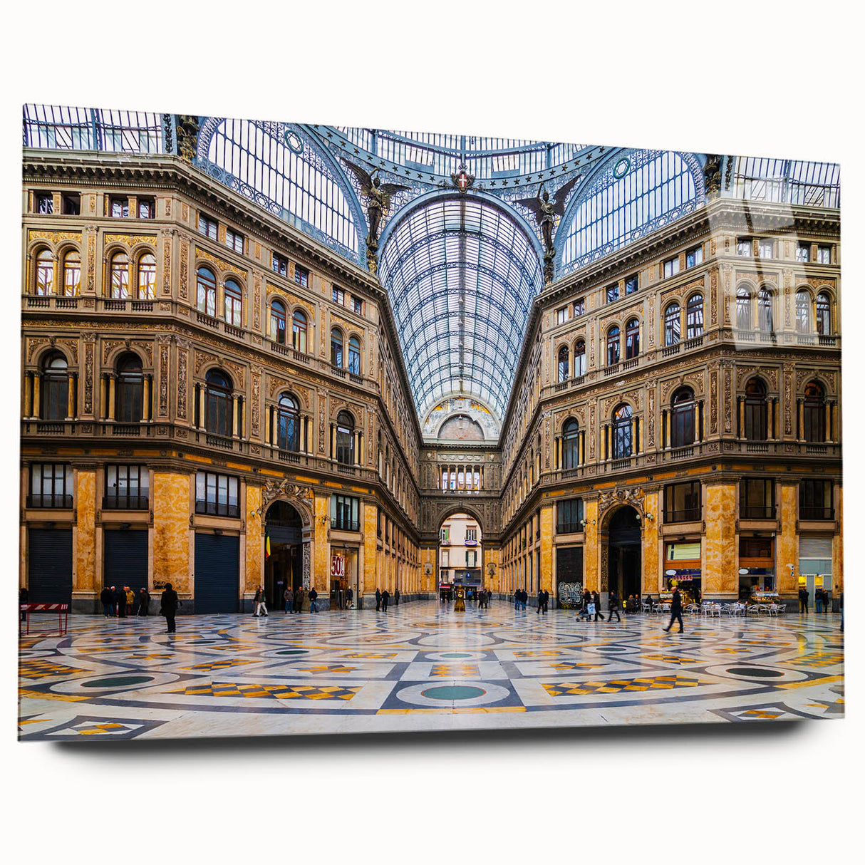 Large abstract wall art of Naples, Italy in muted earth tones on acrylic glass, suitable for bedroom or dining room decor.