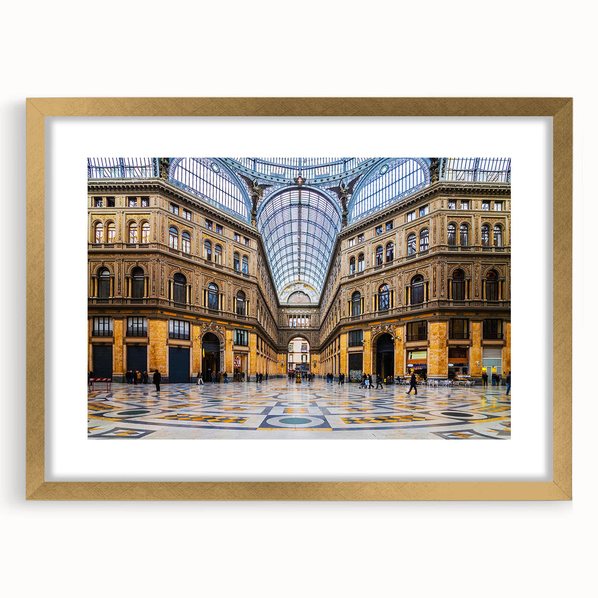 Abstract art print of Naples scenery in muted earth tones on a framed canvas, suitable for dining room decor.