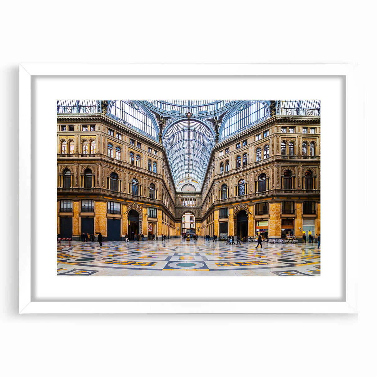 Textured art print of an abstract Naples scenery in muted earth tones, framed with a white mat, ideal for bedroom wall decor.