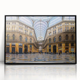 Large abstract wall art depicting the Naples skyline in muted gray and blue tones, printed on framed acrylic.